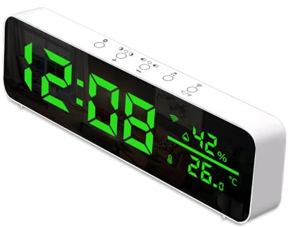 Aumotop Horloge Numérique WiFi avec Capteur de Température et d'humidité, Affichage de L'heure LED, Réveil pour Salon, Chambre à Coucher, Décoration Bureau, Blanc 9,4 X 2,8 X 1 Pouce