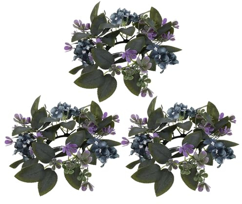 LALADEFIEE 3pezzi Ghirlanda di Fiori Artificiali Anelli di Candela Fiore Artificiale di Ortensia Viola Decorazione Sospesa di Ortensie per Centrotavola di Matrimoni e Feste