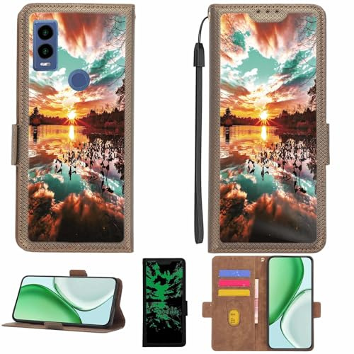 Aroepurt fodral kompatibelt med Cricket Dream 5G 2 2022 telefonfodral flipskydd [med härdat glas skärmskydd] [RFID-blockering] [ljuseffekt] LPT-FJ