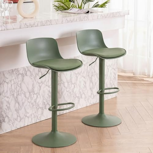YOUNIKE Barhocker Grün Barstühle 2er Set, Bar Stool Höhenverstellbar Drehstuhl, Küchenstühle Tresenstuhl mit Rückenlehne, Hohe Barhocker für Bartheke Küche