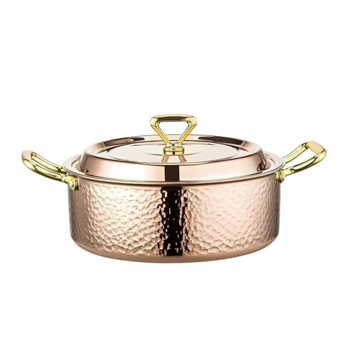 Gehämmerter Kochtopf mit Deckel, Kupfer-Roségold, dreilagiger Edelstahl | Multifunktionales Kochgeschirr for Backen, Braten, Schmoren und Sautieren, Magnetboden, spülmaschinen(16cm)