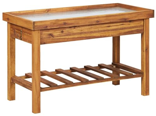 Banco da lavoro per giardino, piano in zinco e massello d'acacia, tavolo da lavoro robusto per giardinaggio, dimensioni 100x50x60 cm, ripiano spazioso per attrezzi, ideale per organizzare il tuo angol