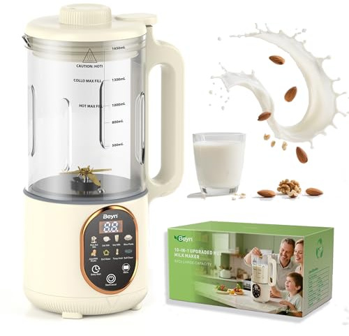 Beyn 10-in-1 Automatic Nut Milk Maker Machine, 60oz Large Capacity with 𝟒𝟖 𝐓𝐢𝐭𝐚𝐧𝐢𝐮𝐦 Blades & Self-Cleaning. for Homemade Almond, Soy, Oat Milk, Milkshake (Cream)