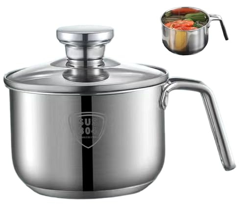 Olla para leche Cacerola de acero inoxidable de 2400 ml con pico vertedor Olla calentadora de leche con tapa de vidrio y mango para hervir, salsas, pasta, fideos, adornos de jardín