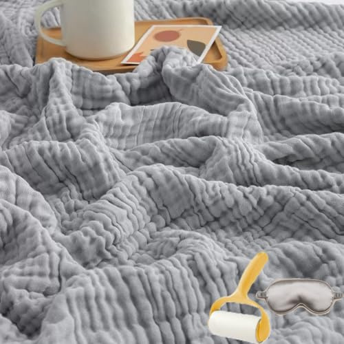 Vgpbphj Musselin Decke, Premium Muslin Blanket 150 x 200 cm, 100% Cotton Musselin Decke Erwachsene, Soft Lightweight Summer Blanket, Sofa Throw, Couch Blankets,All Seasons (Hellgrau, 150 * 200CM)