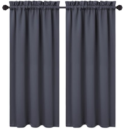 Garvee Verdunkelnde Kurze Gardinen 2er-Set – Lichtundurchlässige & blickdichte Küchengardinen mit Stangendurchzug, pflegeleicht, ideal für Küche, Bad – Dunkelgrau, 26x45 Zoll