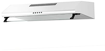 electriQ 60cm White Visor Hood with Glass Front - Top & Rear Venting - 5 Year Warranty