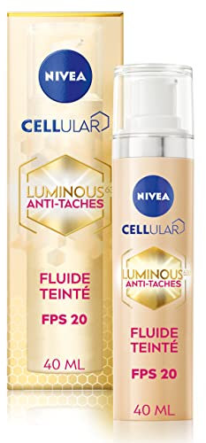 NIVEA Luminous 630 Fluide teinté FPS20 (1 x 40 ml), Soin visage anti taches pigmentaires s’adaptant à la carnation, Crème visage anti-âge à la formule fluide