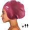 Alepo Extra Large Badekappe Damen Herren, Schwimmkappe Lange Haare Langlebige Silikon mit Ohrschutz, Unisex-Erwachsene Badehaube Bademütze für Dreadlocks Haarverlängerungen Afro Haarwebart(Burgund)