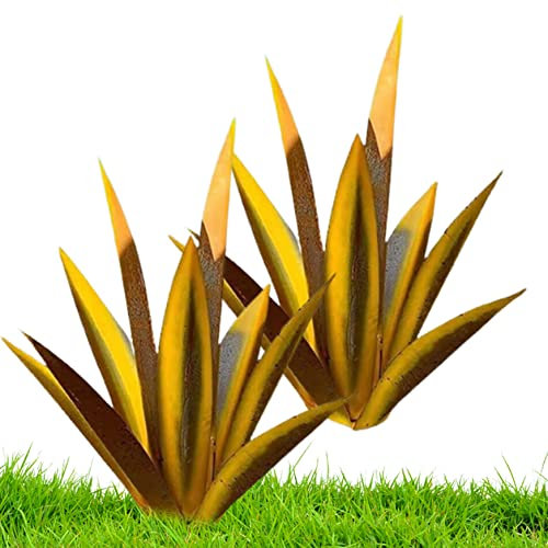 Gcroet Sculpture de Tequila, 2pcs Jardin Tequila décor Bricolage métal Tequila Sculpture Rustique métal Agave Yard Art pour pelouse extérieure décoration Jardin décoration Jaune