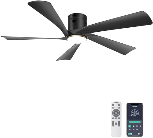 Ohniyou Ventilador de Techo de 132 cm con Luz, Silencioso, Negro | APP y Mando a Distancia, Luz Regulable, Motor DC Reversible, Ventiladores de Techo para Salón, Dormitorio, Terraza Exterior