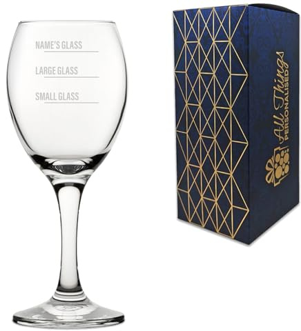 Personalised Engraved Pure Wine Glass with Name's Glass Bold Measurements Design, Customise with Any Name for Any Occasion, Laser Engraved, Gift Box Included, Novelty Birthday Retirement Gift