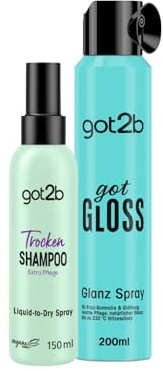got2b Trockenshampoo Extra Pflege Liquid-to-Dry Spray (150 ml), für makellos-frische Looks & got2b gotGloss Glanz Spray (200 ml), für bis zu 48h Frizz-Kontrolle
