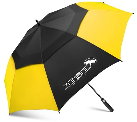 ZOMAKE Paraguas Grande 68 Pulgadas,XXL Paraguas de Golf Grandes Antiviento,Umbrella Resistente con Doble Toldo Venteado Impermeable para Hombre Mujer(Negro&Amarillo)