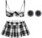 Womens Sexy Strappy Adjustable Quarter Cup Bra Plaid Skirt Set with Nipple Covers and Thong Shorts Nightwear Nightdress for Cosplay