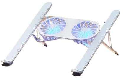 Ventilador Ordenador Portatil de con Enfriador par Soporte Plegable Para Ordenador Portátil, Soporte Portátil De Aluminio Para Tableta De Escritorio, Almohadilla De Refrigeración Rápida(Silver with li