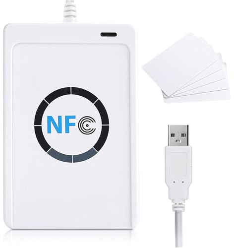 ACR122U NFC RFID Lese-/Schreibgerät - USB Kontaktloser Kartenleser für Personalausweis, ISO 14443A/B, 424 Kbps, PC/SC Kompatibel mit Software (Weiß)