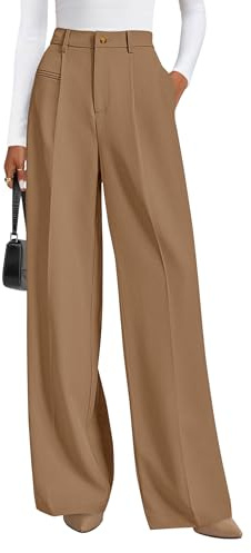 PRETTYGARDEN Womens Wide Leg Dress Pants 2026 Business Casual Flowy Work Palazzo Pants High Waisted Slacks Trousers (Khaki,X-Large)