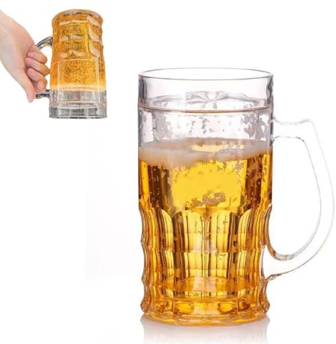 Vasos de cerveza falsos, 400 ml, doble capa, divertida jarra de cerveza falsa con entrepiso, divertida taza de cerveza con asas, aislamiento a prueba de fugas, taza de broma realista para barras de
