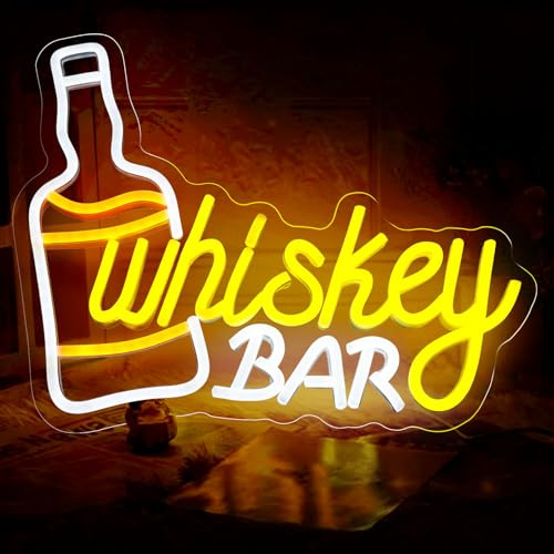Whiskey Bar Neon-Schild, 35 x 29,5 cm, USB-betriebene LED-Neonleuchten für Wanddekoration, Wandleuchtreklame für Hotels, Bars, Pubs, Restaurants und Partydekoration