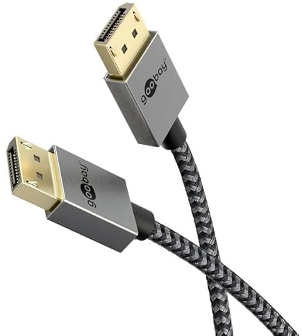 goobay Slim DisplayPort-Kabel, 2 m, bis zu 8K @ 120 Hz oder 4K @ 240 Hz, 40 Gbit/s, Ultra-Slim-Design, Ultrawide-kompatibel, Stoffmantel, für Bildschirm oder Beamer, schwarz 77445