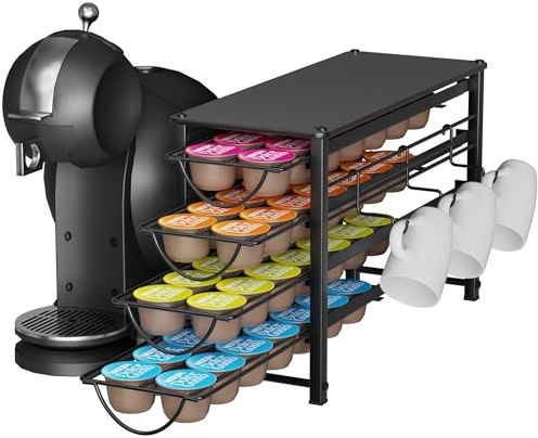 Kapselhållare för Dolce Gusto 56 förvaring av kaffekapslar, 4 tysta kapsellådor i metall med halkfria fötter, lämplig för kök och kontor