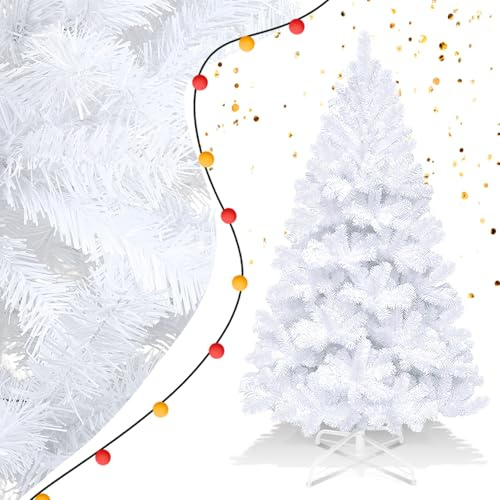 Eikuavons Árbol de Navidad artificial (180 cm, PVC, ignífugo, con 770 puntas, incluye soporte de metal plegable, para decoración navideña), color blanco
