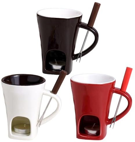 3PCS Ceramic Chocolate Fondue Mug with Forks & a Tealight, Chocolate Melting Cup, Personal Cheese Melting Cup, Butter Warmers Pot, Warmer Mug for Candy Snack Caramel Chocolat-e Party