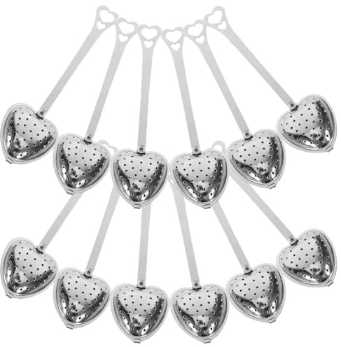 DIYEAH 12Pcs Stainless Steel Heart-Shaped Tea Infusers with Long Handles Loose Leaf Tea Strainers for Household and Use