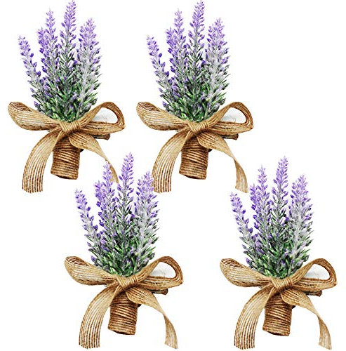 Yokoke Künstliche Blumen Boutonniere Bouquet Ansteckblume Armband fast natürlich gefälschte lila Pflanze mit Juteschleife für Hochzeit, Kirche, Party, Heimdekoration