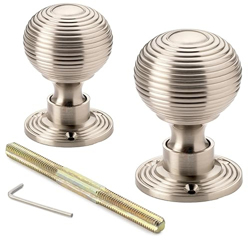 A.B Hardware Brushed Satin Nickel Reeded Queen Anne Beehive Style Mortice Door Knobs Pair
