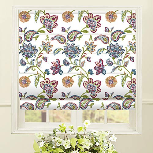 Artdix Washable Roman Shades, Floral Custom Fabric Blackout Cordless Roman Shades for Windows, Doors, Kitchen Windows, Easy to Install