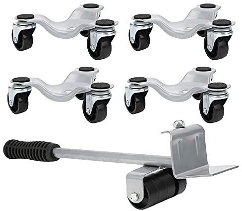 6-Zoll-Tri-Dolly mit Rolle, Möbelroller,400kg Tragfähigkeit Transport Roller,5-teilig 4 Lenkrollen +1 Hebevorrichtung Möbel Transportroller Set