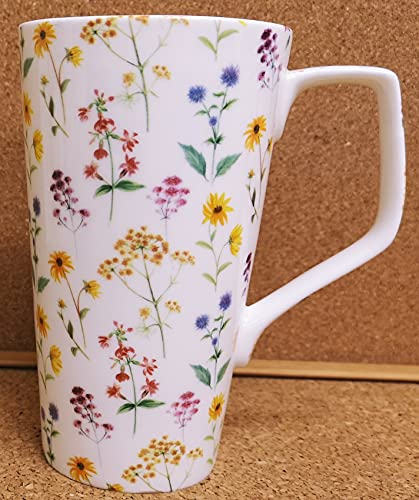 Meadow Flowers 20oz Mug Fine Bone China Large Jumbo 1 Pint Multi Colour Bright Floral Latte Coffee Tea Cup Hand Decorated UK