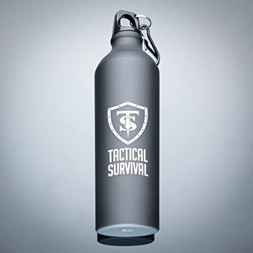 Borraccia in alluminio TS da 800 ml con moschettone | Borraccia in alluminio con apertura stretta con tappo a vite senza BPA, 800 ml, colore nero
