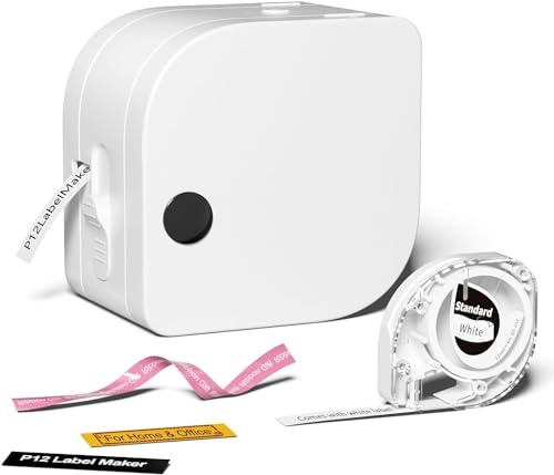 Phomemo P12 Beschriftungsgerät Bluetooth, Mini Bluetooth Etikettiergerät selbstklebend Kompatibel with iOS & Android Phone, labeldrucker für Zuhause und das Büro-Weiß
