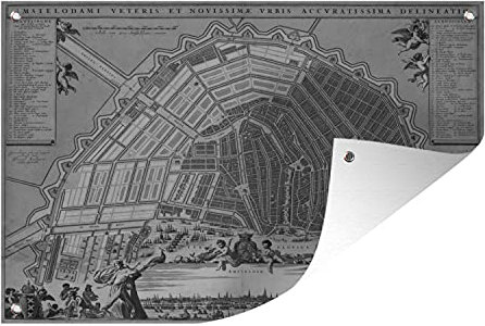 MuchoWow Outdoor-Poster Poster Wanddeko draußen Deko Garten Gartenposter 90x60 cm Stadtplan - Amsterdam - Vintage