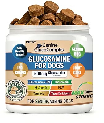 Petsy Glucosamine for Dogs Chondroitin MsM HempActive 100 Chews for Hip & Joint supplements Dogs of All Breed/Age Natural Daily Joint Cartilage Maintenance
