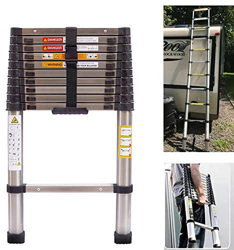 8.5FT Telescopic Ladder EN131, Portable Extendable Ladder, Stainless Steel Telescoping Ladder Straight Ladder Loft Home Office Outdoors, Max Capacity 330LB