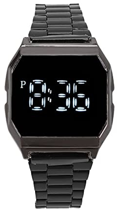 Sportklocka, Pekskärm Vattentät Klocka Armbandsur med Självlysande Stoppur Countdown Timer Alarm, Mode Klocka i Rostfritt Stål med Ultratunn Band för Män, Casual Digital Watch(Svart)