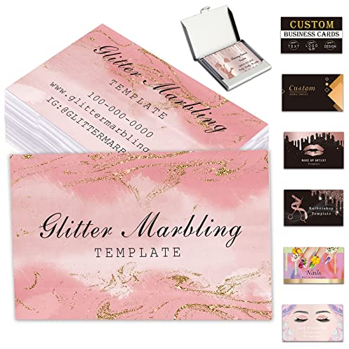 Visitenkarten Personalisierbar 100/500/1000 Stück individuell mit Logo-Text QR-Code personalisierbare glitzernde Marmorierungskarten für kleine Unternehmen 8,9 x 5,1 cm wasserfest doppelseitiger Druck