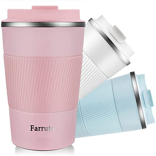 Farruto Travel Mug for Hot Drinks 18oz 510ml Insulated Coffee Mugs 100% Leakproof Stainless Steel Coffee Cups Coffee to go suitble for Hot/Cold Coffee, Milk, Tea（Pink）