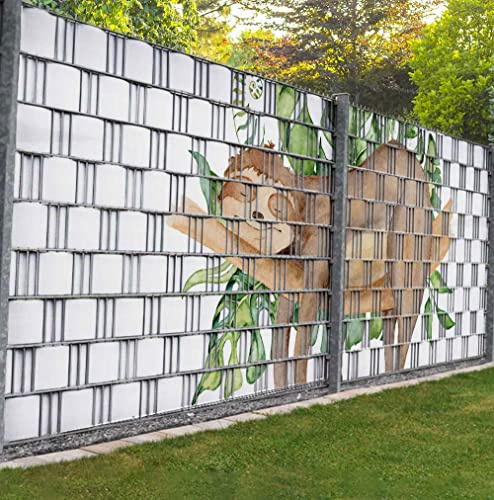 MyMaxxi Infinity Zaunsichtschutz - M�des Faultier - Sichtschutzstreifen f�r Doppelstabmattenzaun - Windschutz Sonnenschutz Blickdicht - Sichtschutz Garten Teil1 + Teil2 - 9 Streifen - 500x180cm