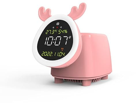 Bammare Lichtwecker mit 15 W Kabellosem Ladegerät, Wiederaufladbares LED Nachtlicht mit USB-Anschluss, 7-farbig Dimmbare RGB Atmosphärenlampe mit Bluetooth Lautsprecher, Rosa