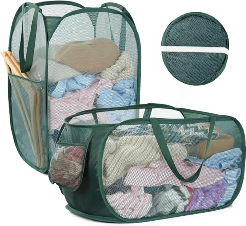 OTraki 2 Stück Faltbarer Wäschekorb, 70L Pop Up Wäschekorb klappbar Groß 36x36x58cm Mesh Laundry Baskets mit Griffen Faltbarer Sammelbehälter Hamper Basket für Kinderzimmer Camping Und Reisen