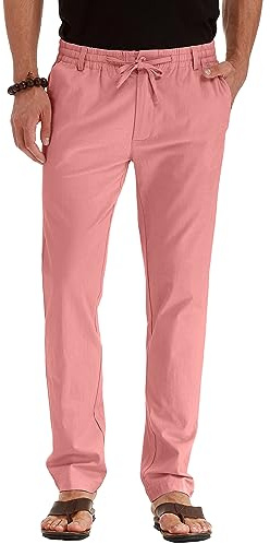 Sailwind Pantalon ample en lin avec cordon de serrage et taille élastique pour homme, B13 Rose, 34