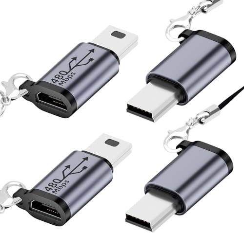 Seminer Adaptador Micro USB a Mini USB (4 Pack) - Convertidor Hembra a Macho Compatible Con Cámaras Digitales, Ordenador, GPS