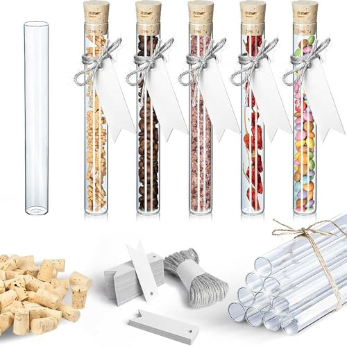 Tuuters Glas Reagenzgläser mit Korken und Etiketten 25 Stück (180 x ø 20mm) | Reagenzglas zum Befüllen - Glasröhrchen mit Etiketten und Juteschnur für Gastgeschenke zur Hochzeit, Mini DIY Glasflaschen