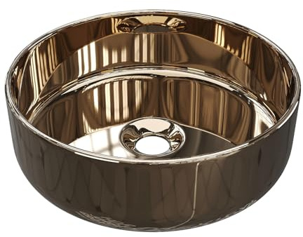 Vente-unique - Vasque à poser ronde en céramique - Effet cuivre - 36 cm - KANELLE II