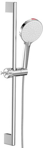 SREWOHS Kit elevador de cabezal de ducha, barra deslizante de acero inoxidable, 70 cm de diámetro, 19 mm con cabezal de ducha, manguera de ducha de 160 cm, soporte para cabezal de ducha, soporte de